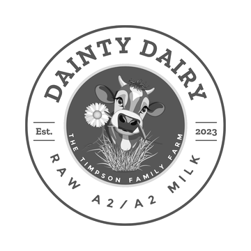 Dainty Dairy logo, black and white